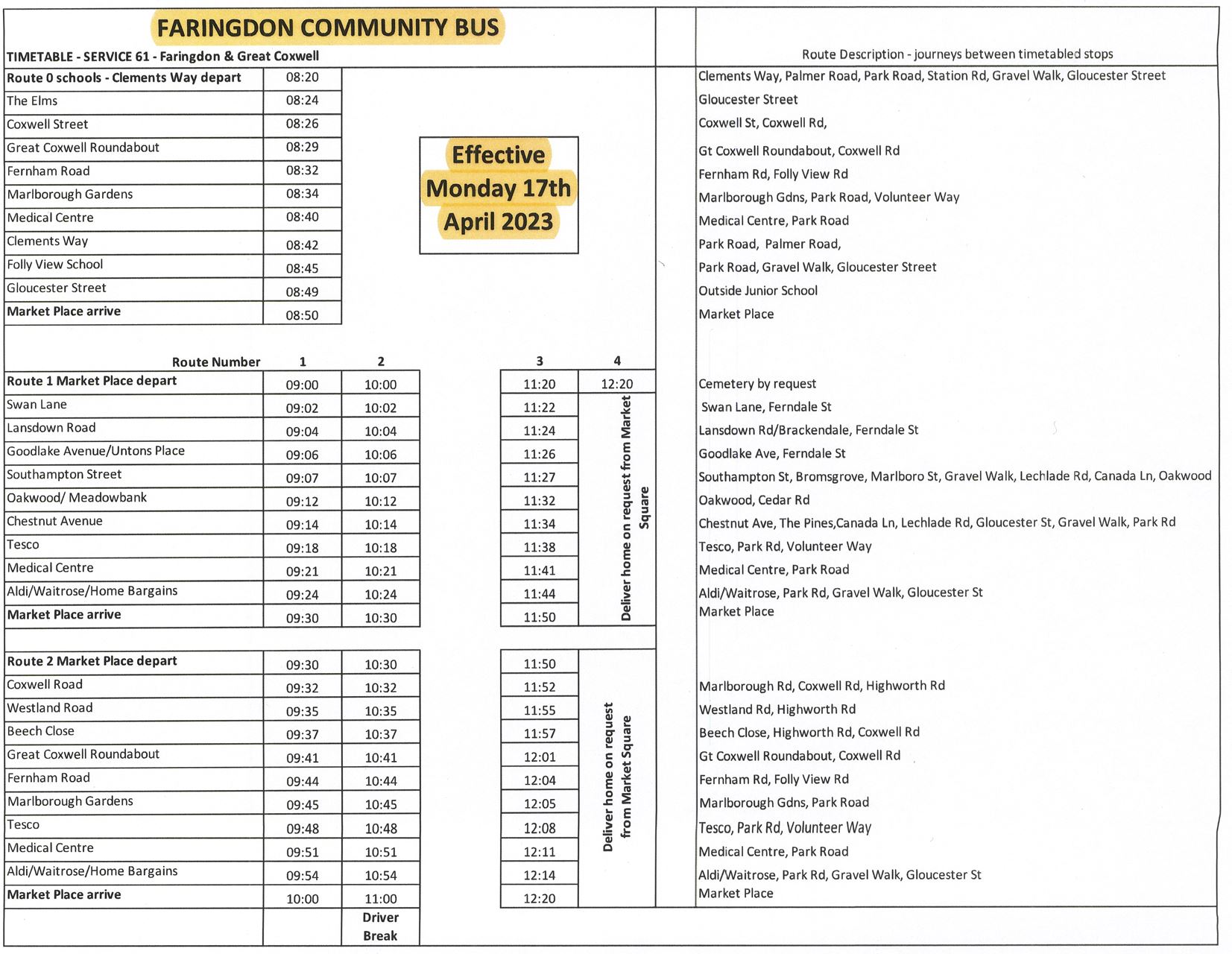 Farringdon community bus Timetable 