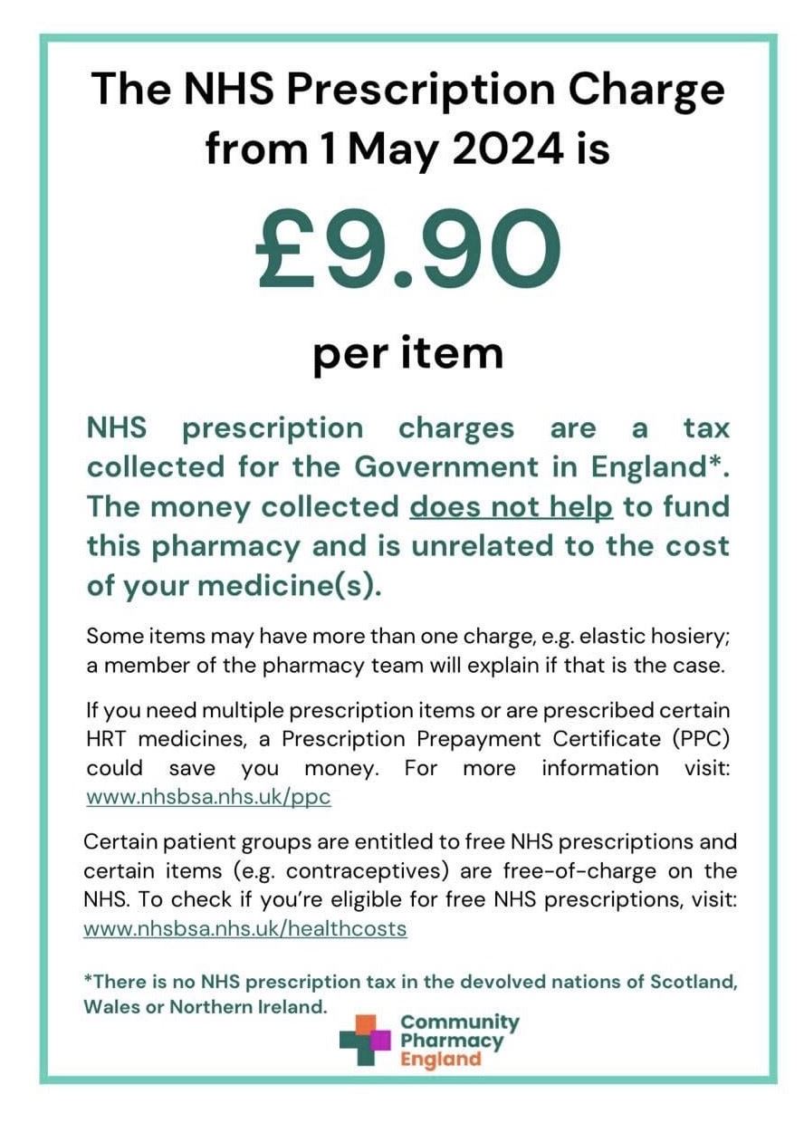 NHS prescription new charges
